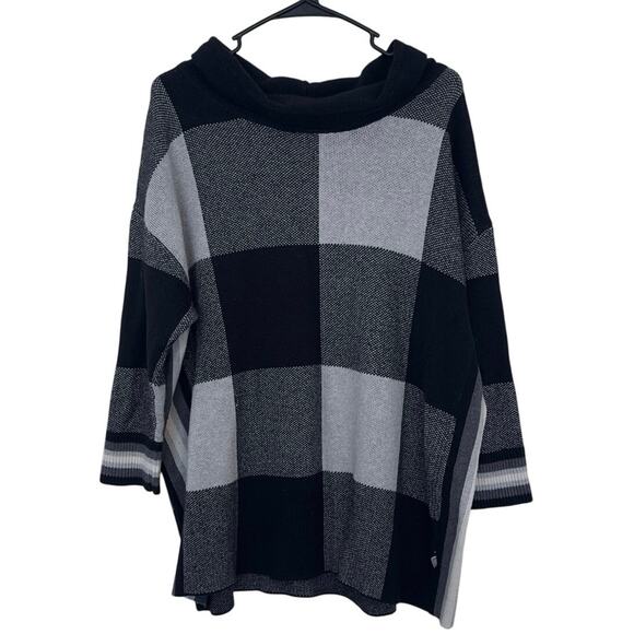 T by Talbots Women’s Plaid Cowl Neck Sweater Size 2Xp Black White Fall Casual - Picture 1 of 8